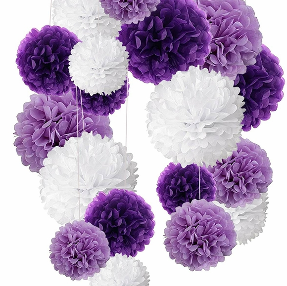 2/$22 NWOT Purple Tissue Pom Pom Tissue Decorations - Picture 2 of 7